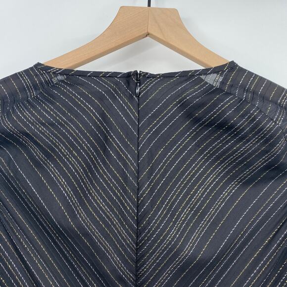 BCBGMAXAZRIA Ruffled Fit & Flare Mini Dress Metallic Lurex Stripe Black NEW XXS - Picture 8 of 13